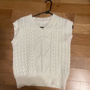 SHEIN Cream V-Neck Cable Knit Sweater Vest